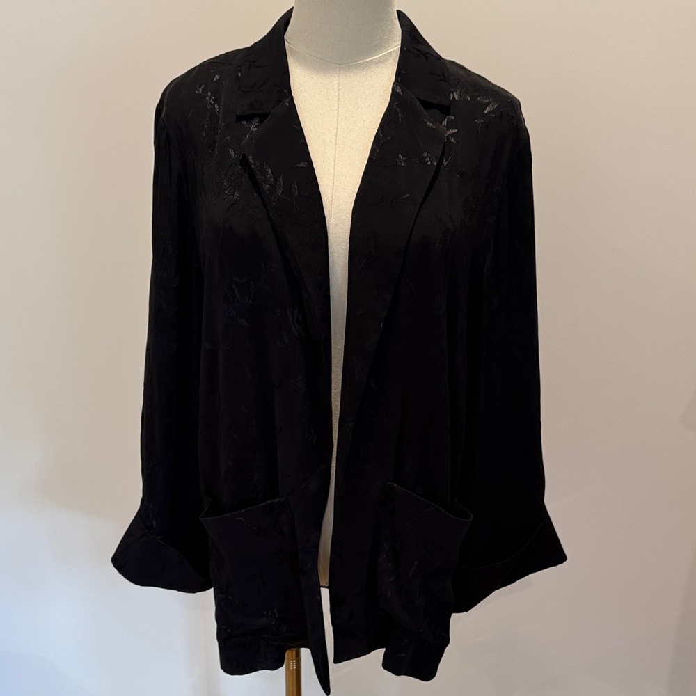 TopShop Black Floral Jacquard open front Blazer with pockets